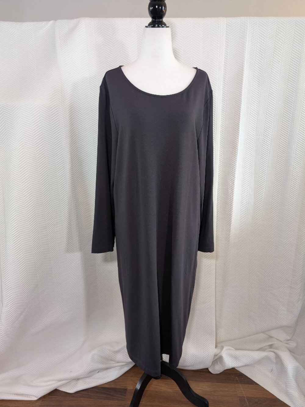 Habitat Charcoal Swing Midi Dress Long Sleeve Pockets XL Casual Minimalist